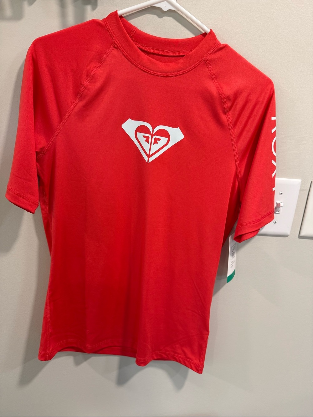 Roxy Red Short-Sleeve Rash Top with White Tag Detail